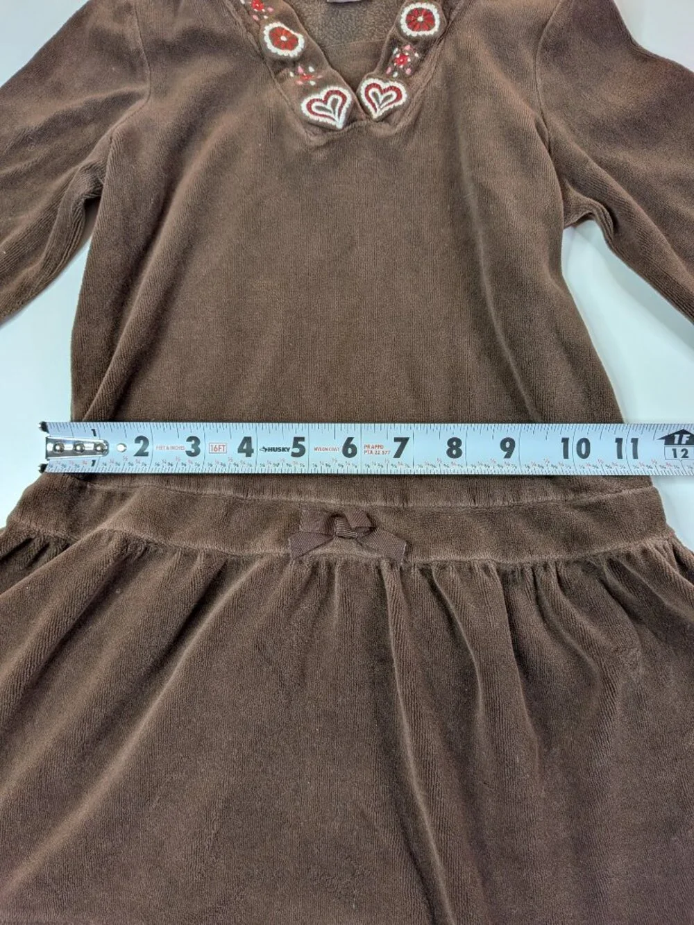 Gymboree Girls Size 5 Brown Velour Hooded Dress Embroidered Hearts